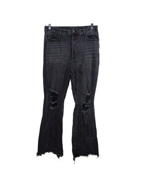 GB Black Ripped Wide Leg Flare Jeans Juniors Size 11 Denim Faded Raw Hem
